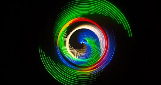 Peacock colored abstract circular light painting